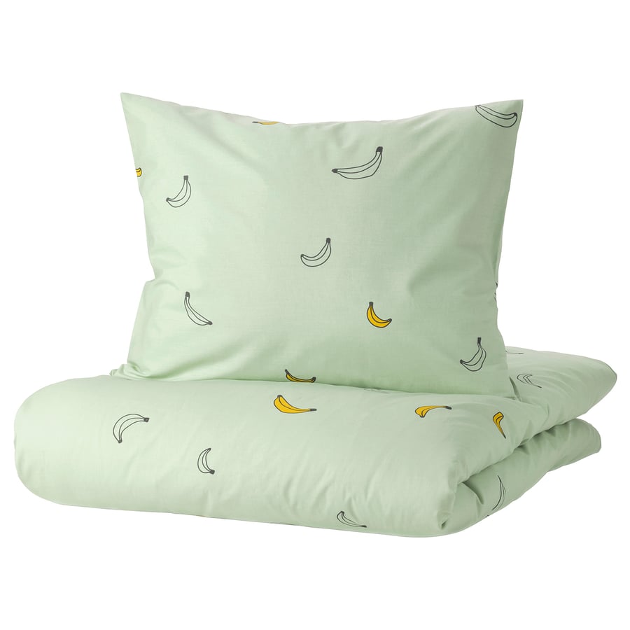 VÄNKRETS duvet cover and pillowcase, banana pattern pale green, Twin