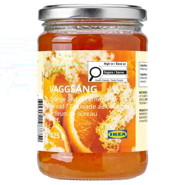Jar of VAGGSÅNG orange and elderflower spread, 425g, by IKEA.