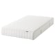White IKEA mattress, rectangle, medium firm, quilted top, zippered cover.