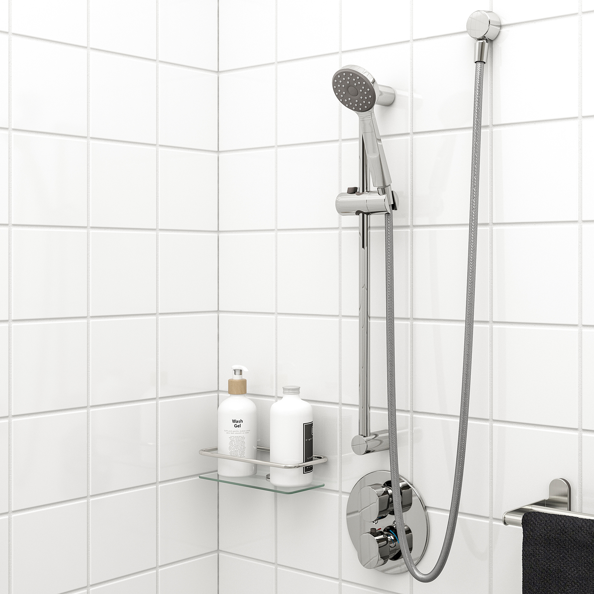 VALLAMOSSE Riser rail with hand shower/outlet, chrome plated