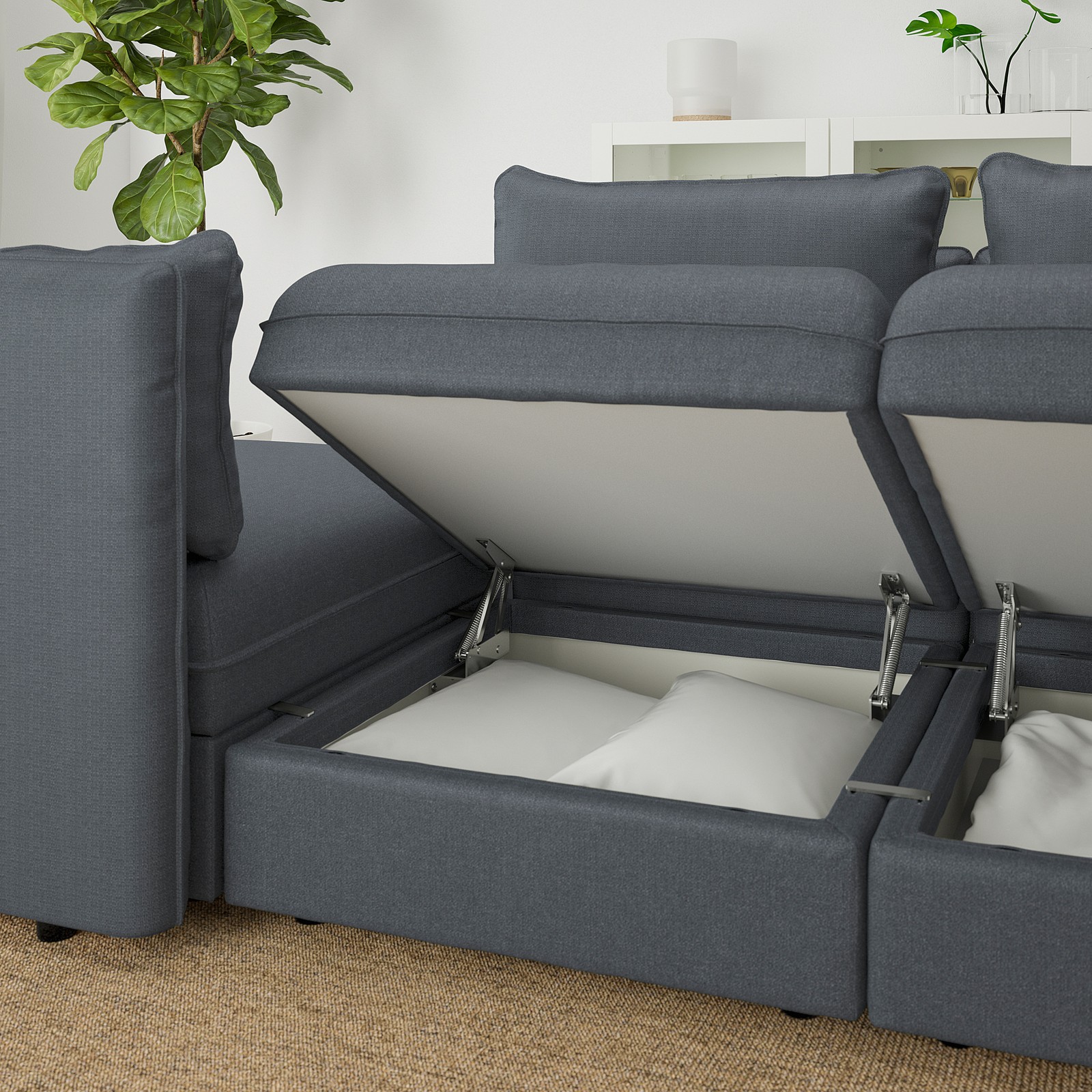 VALLENTUNA 3seat modular sleeper sofa with storage Hillared/dark