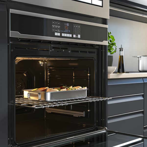 VASKARBO Wall oven with true conv+self-clean, Stainless steel