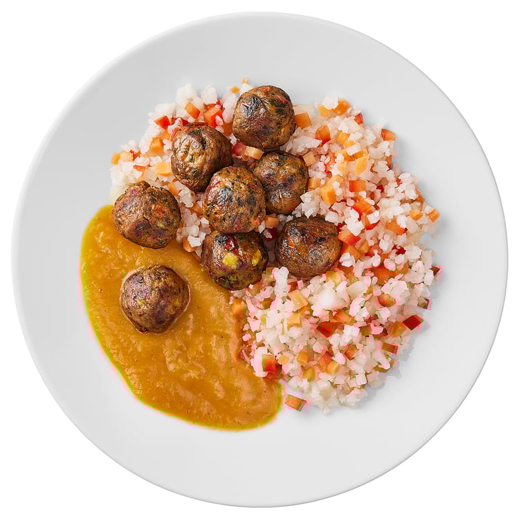 Veggie balls, pumpkinsage sauce cauliflower rice IKEA CA