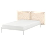 VEVELSTAD Bed frame with 2 headboards, white/Tolkning rattan, Full