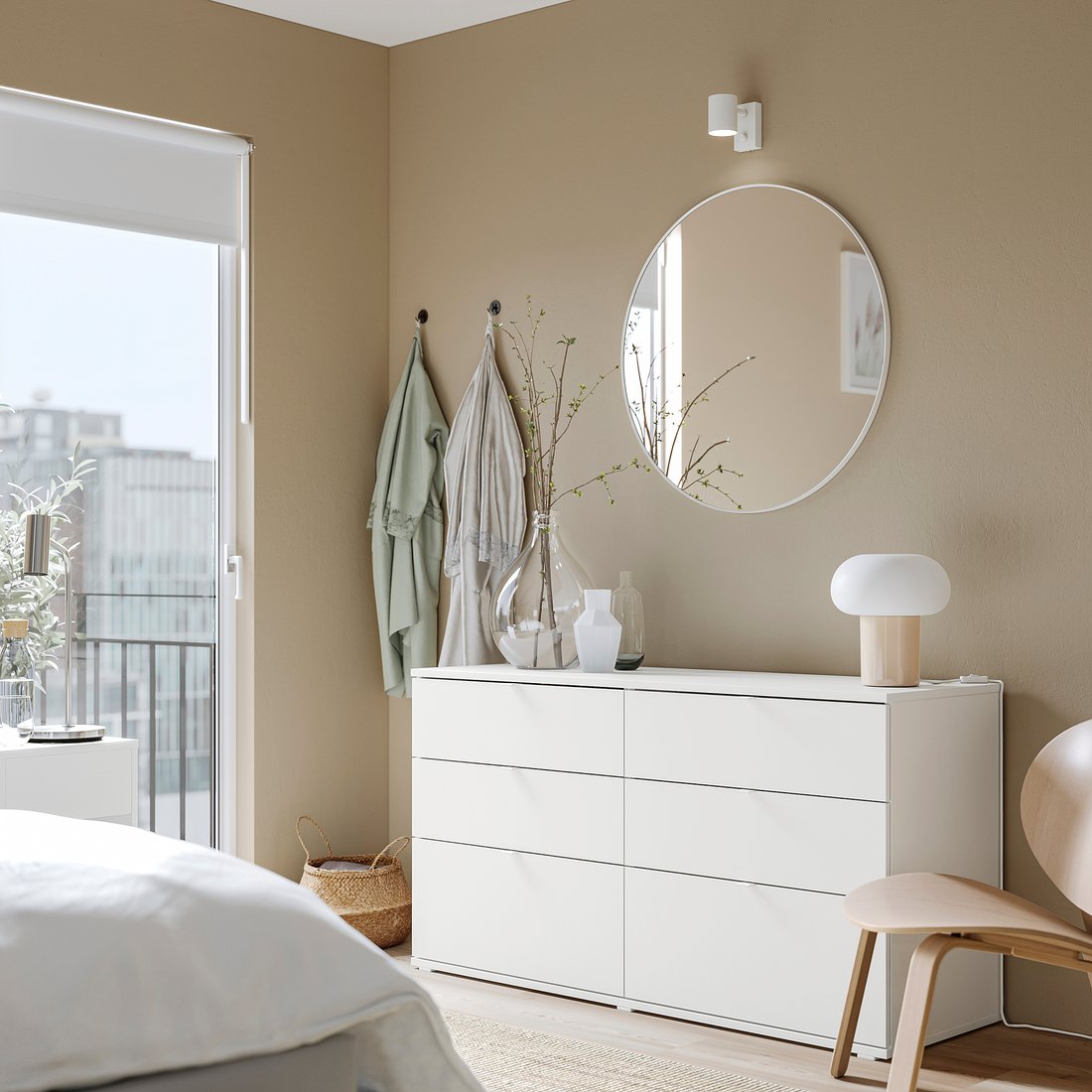 VIHALS 6 drawer dresser white/anchor/unlock function 140x47x75 cm