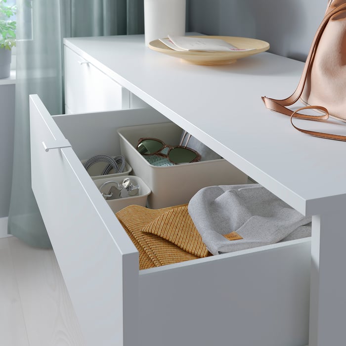 VIHALS 6drawer dresser, white/anchor/unlockfunction, 140x47x75 cm