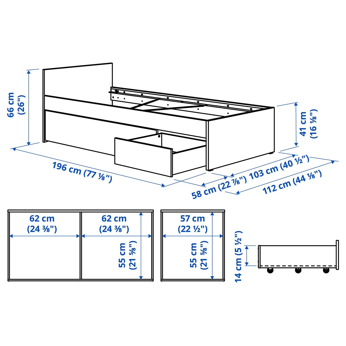 VIHALS bed frame with 2 storage boxes, white/Luröy, Twin - IKEA CA