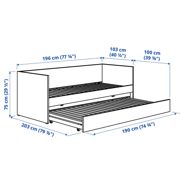 VIHALS Day-bed frame with trundle bed, white, Twin