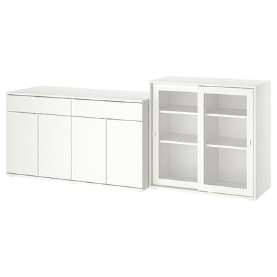 VIHALS Storage combination w/glass doors, white/clear glass, 92 1/2x18 1/2x35 3/8 "