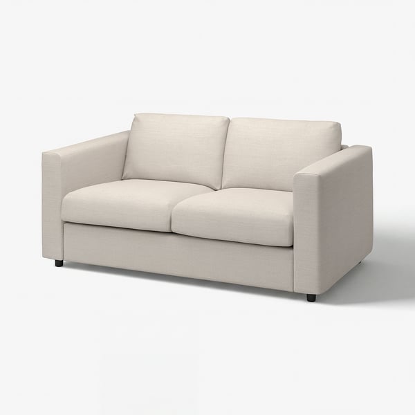 Image shows a beige VIMLE sofa with clean lines and plush cushions. It a modern, minimalist design with removable, machine-washable covers.