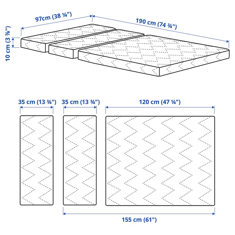 VIMSIG foam mattress for extendable bed, 97x190 cm (381/4x743/4") IKEA CA