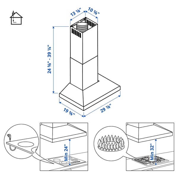 VINSTGIVANDE Wall mounted range hood, Stainless steel