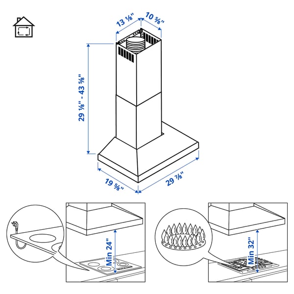 VINSTGIVANDE Wall mounted range hood, Stainless steel