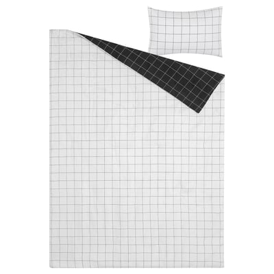 VITKLÖVER Comforter set, white black/check, Twin/Twin X-long