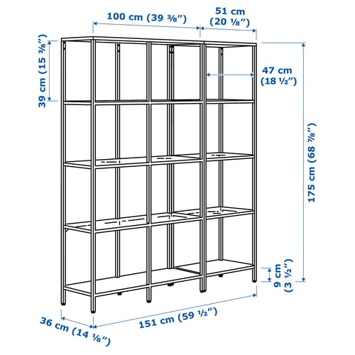 VITTSJÖ Storage combination, black-brown/glass, 59 1/2x14 1/8x68 7/8 "