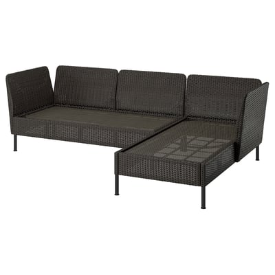 VITTSKÄR Loveseat with chaise, armrests outdoor/plastic rattan dark gray