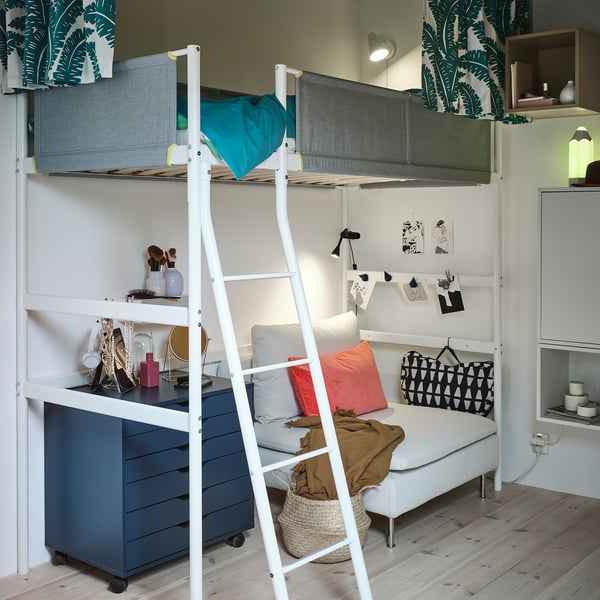 VITVAL loft bed frame, white/light gray, Twin IKEA CA