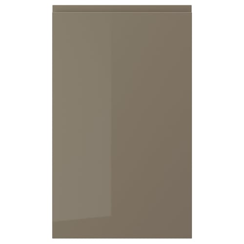 VOXTORP high-gloss, dark grey-brown kitchen cabinet door with sleek, modern design.