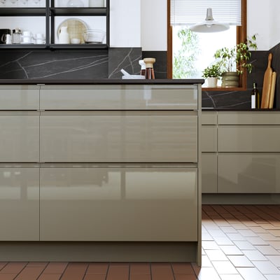 VOXTORP Drawer front, high gloss dark gray-brown, 24x15 "