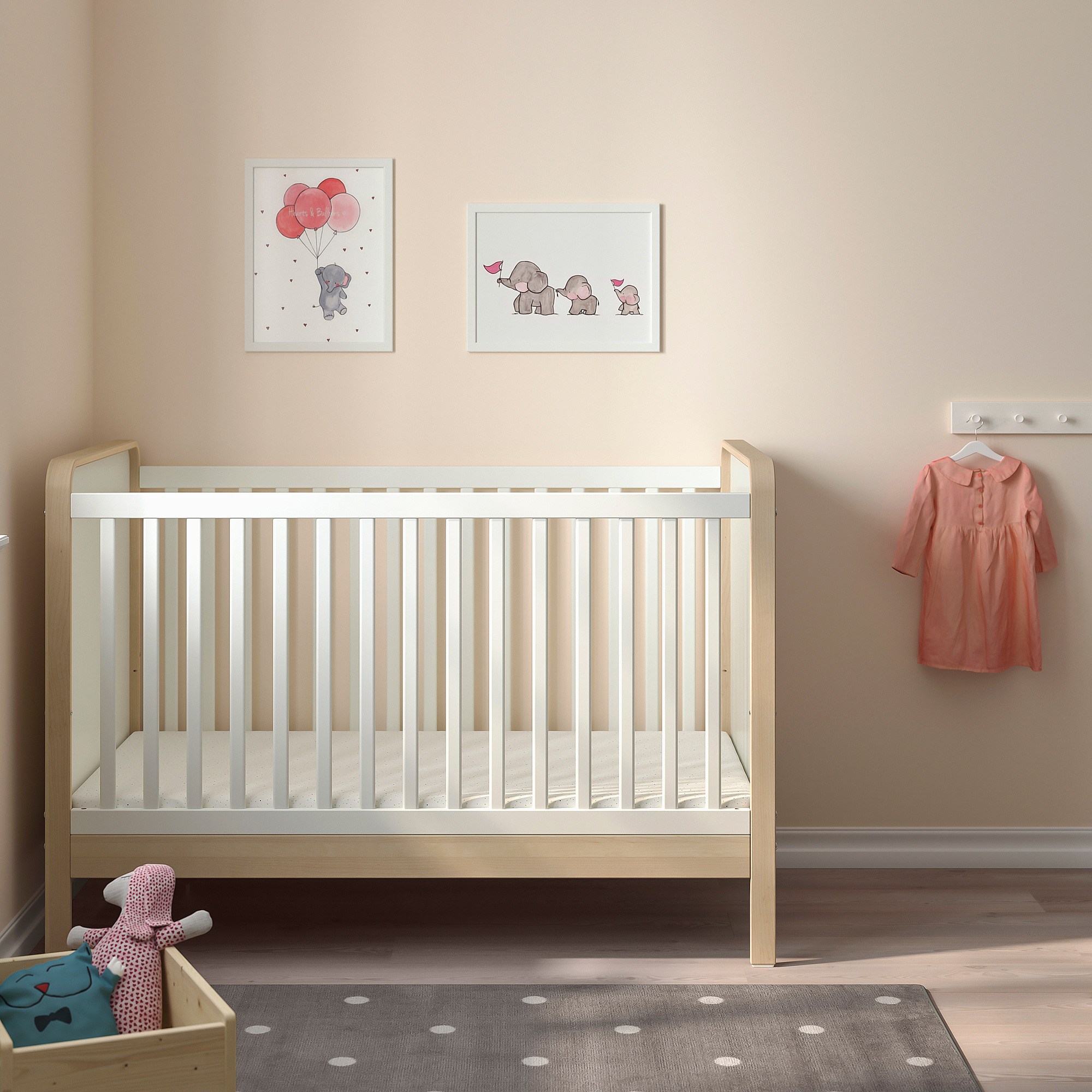 ÄLSKVÄRD Lit de bébé, bouleau/blanc, 27 1/2x52 "