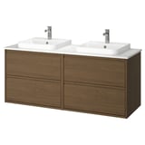 ÄNGSJÖN / BACKSJÖN Mbles-lavabo/lav semi-enc/mitigeurs, brun eff chêne/blanc marbré, 61x21 1/2x28 1/4 "