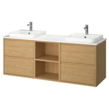 ÄNGSJÖN / BACKSJÖN Mbles-lavabo/lav semi-enc/mitigeurs, eff chêne/blanc marbré, 67x21 1/2x28 1/4 "