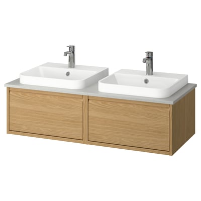 ÄNGSJÖN / BACKSJÖN Mbles-lavabo/lav semi-enc/mitigeurs, eff chêne/gris eff pierre, 49x21 1/2x16 1/4 "