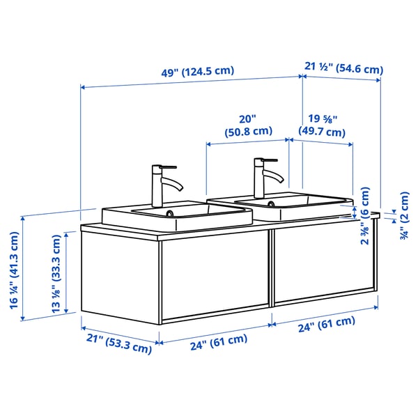 ÄNGSJÖN / BACKSJÖN Mbles-lavabo/lav semi-enc/mitigeurs, eff chêne/gris eff pierre, 49x21 1/2x16 1/4 "
