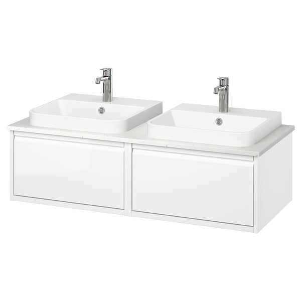 ÄNGSJÖN / BACKSJÖN Mbles-lavabo/lav semi-enc/mitigeurs, ultrabrillant blanc/blanc marbré, 49x21 1/2x16 1/4 "