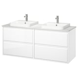 ÄNGSJÖN / BACKSJÖN Mbles-lavabo/lav semi-enc/mitigeurs, ultrabrillant blanc/blanc marbré, 61x21 1/2x28 1/4 "