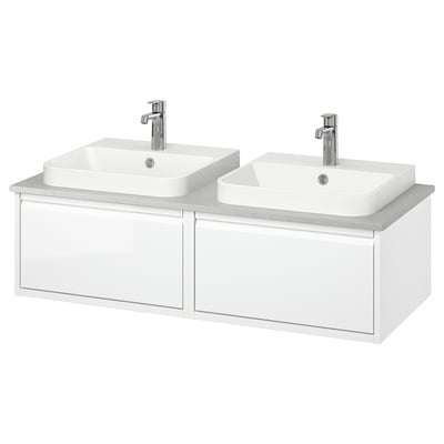 ÄNGSJÖN / BACKSJÖN Mbles-lavabo/lav semi-enc/mitigeurs, ultrabrillant blanc/gris eff pierre, 49x21 1/2x16 1/4 "