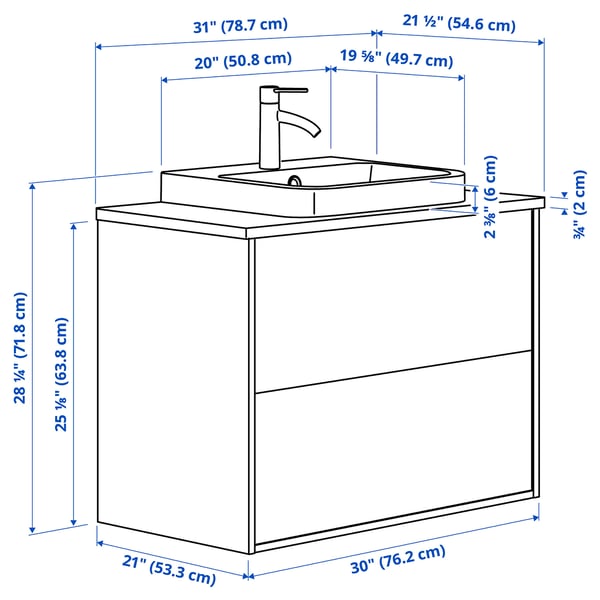 ÄNGSJÖN / BACKSJÖN Meuble à tiroirs/lavabo/mitigeur, brun eff chêne/gris eff pierre, 31x21 1/2x28 1/4 "