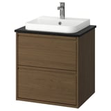 ÄNGSJÖN / BACKSJÖN Meuble à tiroirs/lavabo/mitigeur, brun eff chêne/noir marbré, 25x21 1/2x28 1/4 "