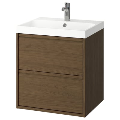 ÄNGSJÖN / BACKSJÖN Meuble à tiroirs/lavabo/mitigeur, brun eff chêne, 24 1/8x21x27 1/2 "