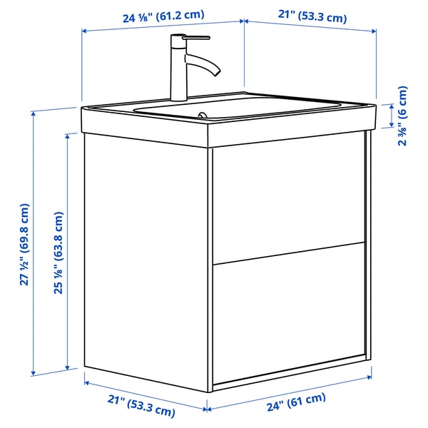 ÄNGSJÖN / BACKSJÖN Meuble à tiroirs/lavabo/mitigeur, brun eff chêne, 24 1/8x21x27 1/2 "