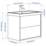 ÄNGSJÖN / BACKSJÖN Meuble à tiroirs/lavabo/mitigeur, brun eff chêne, 30 1/8x21x27 1/2 "