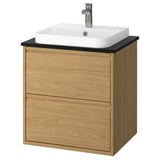ÄNGSJÖN / BACKSJÖN Meuble à tiroirs/lavabo/mitigeur, eff chêne/noir marbré, 25x21 1/2x28 1/4 "