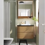 ÄNGSJÖN / BACKSJÖN Meuble à tiroirs/lavabo/mitigeur, eff chêne/noir marbré, 31x21 1/2x28 1/4 "