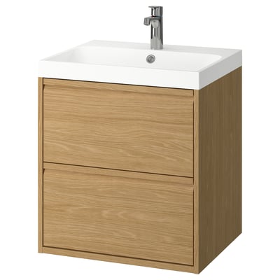 ÄNGSJÖN / BACKSJÖN Meuble à tiroirs/lavabo/mitigeur, eff chêne, 24 1/8x21x27 1/2 "