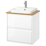 ÄNGSJÖN / BACKSJÖN Meuble à tiroirs/lavabo/mitigeur, ultrabrillant blanc/bambou, 25x21 1/2x28 1/4 "