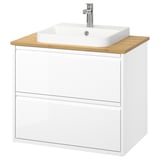 ÄNGSJÖN / BACKSJÖN Meuble à tiroirs/lavabo/mitigeur, ultrabrillant blanc/bambou, 31x21 1/2x28 1/4 "