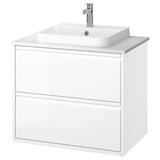 ÄNGSJÖN / BACKSJÖN Meuble à tiroirs/lavabo/mitigeur, ultrabrillant blanc/blanc marbré, 31x21 1/2x28 1/4 "