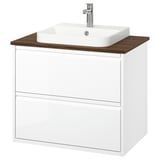 ÄNGSJÖN / BACKSJÖN Meuble à tiroirs/lavabo/mitigeur, ultrabrillant blanc/brun effet noyer, 31x21 1/2x28 1/4 "