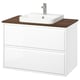 ÄNGSJÖN / BACKSJÖN Meuble à tiroirs/lavabo/mitigeur, ultrabrillant blanc/brun effet noyer, 37x21 1/2x28 1/4 "
