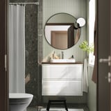 ÄNGSJÖN / BACKSJÖN Meuble à tiroirs/lavabo/mitigeur, ultrabrillant blanc/brun effet noyer, 31x21 1/2x28 1/4 "
