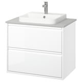 ÄNGSJÖN / BACKSJÖN Meuble à tiroirs/lavabo/mitigeur, ultrabrillant blanc/gris eff pierre, 31x21 1/2x28 1/4 "