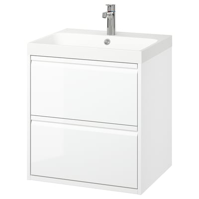 ÄNGSJÖN / BACKSJÖN Meuble à tiroirs/lavabo/mitigeur, ultrabrillant blanc, 24 1/8x21x27 1/2 "