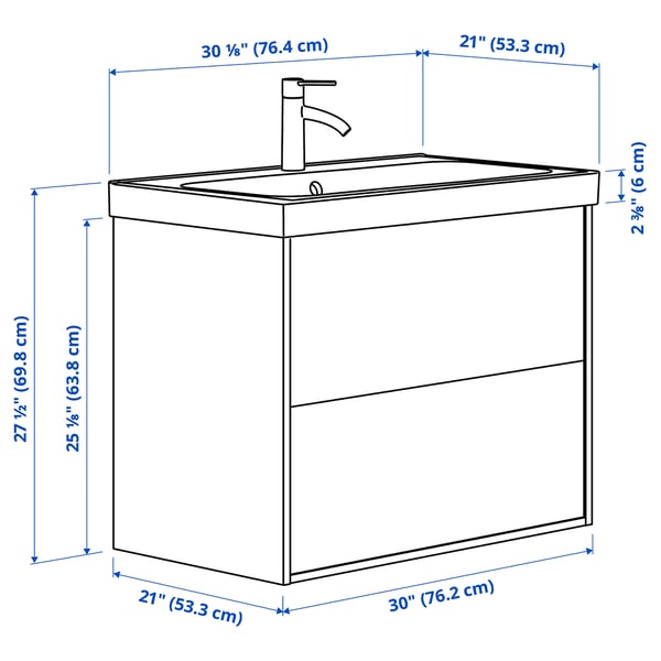 ÄNGSJÖN / BACKSJÖN Meuble à tiroirs/lavabo/mitigeur, ultrabrillant blanc, 30 1/8x21x27 1/2 "