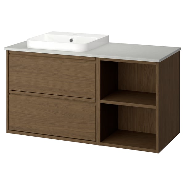 ÄNGSJÖN / BACKSJÖN Meuble de sdb avec lavabo, brun eff chêne/gris eff pierre, 49x21 1/2x28 1/4 "