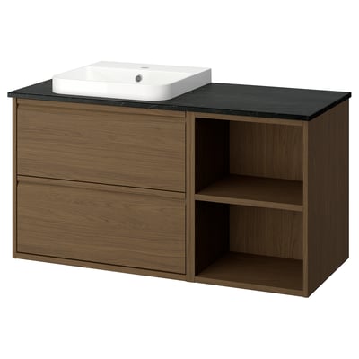ÄNGSJÖN / BACKSJÖN Meuble de sdb avec lavabo, brun eff chêne/noir marbré, 49x21 1/2x28 1/4 "